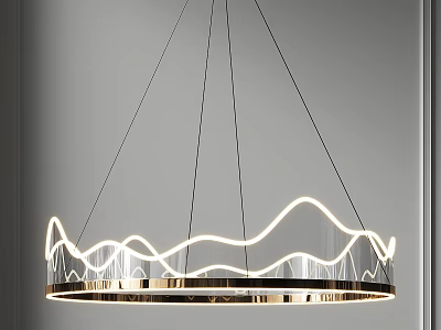 Elegant Modern Chandelier With Circular Wavy Neon Light And Transparent Glass 3d model
