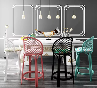 American Dining Table and Chair Combination Bar and Chair Accessories 3d model