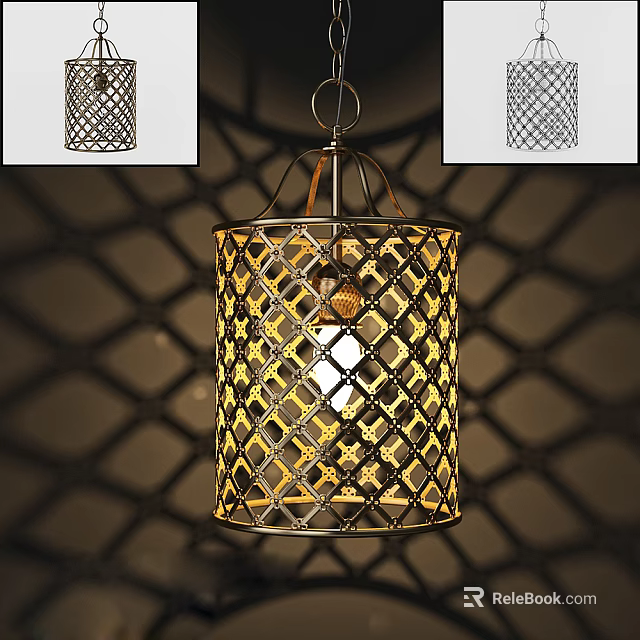 Modern Metal Grid Pendant Light Creating Geometric Shadow Patterns in Interior Space 3d model 