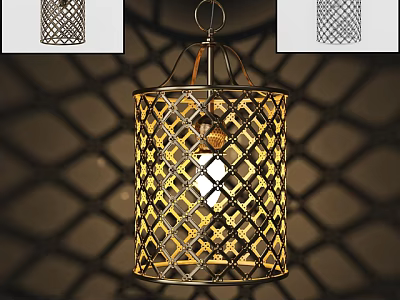 Modern Metal Grid Pendant Light Creating Geometric Shadow Patterns in Interior Space 3d model