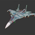 Military Fighter Jet Model With Blue Camouflage Paint And Missile Armament