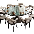 Elegant Round Dining Table Set With Marble Top And Eight Upholstered Chairs 3d model