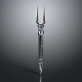 Metallic Trident Weapon With Intricate Handle Design And Sharp Metal Spikes 3d model