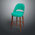 Teal Upholstered Bar Stool with Arched Backrest Circular Cutout and Walnut Wooden Legs