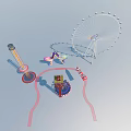 Colorful Amusement Park Rides Featuring Ferris Wheel Carousel And Star Shaped Attractions