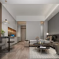 Modern Apartment Interior Design With Sofa Coffee Table Pendant Lights And Wall Art 3d model