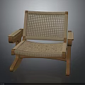 Wooden Rocking Chair With Woven Back And Seat And Curved Armrests Design