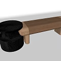 Modern Wooden Sofa Bench With Natural Wood Surface And Black Accent Base