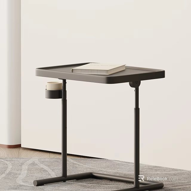 Modern Black Side Table With Tray Top Cup Holder And Book On Living Room Surface 3d model 