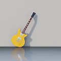 Yellow Electric Guitar Leaning Against Light Colored Wall With Floor Reflection