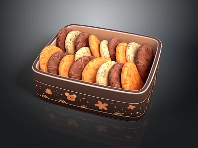 Delicious Colorful Assorted Chocolate Vanilla Cookies In Decorative Tin Box 3d model