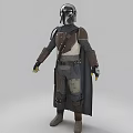 Man in Mandalorian Style Armor with Cape and Utility Belt Details