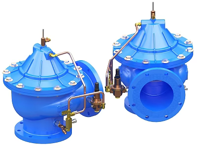 Blue Industrial Valves For Pipeline Systems With Metal Components And Bolts 3d model