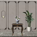 Elegant Dark Wood Side Table With Golden Carved Legs And Floral Vase On Patterned Rug