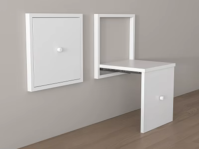 Wall Mounted Folding Sofa Stool White Modern Space Saving Design with Storage 3d model
