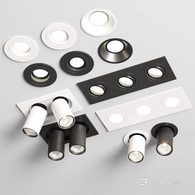 Various Styles White And Black Recessed Downlights And Spotlights For Home Lighting 3d model 