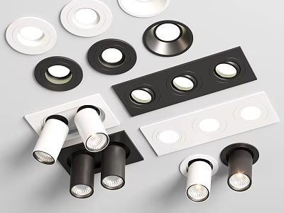 Various Styles White And Black Recessed Downlights And Spotlights For Home Lighting 3d model