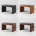 Rustic Wooden Desk with Drawers and Decorative Stripes Vintage Design