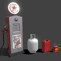 Vintage Fuel Pump With LPG Cylinder Red Jerry Can And Small Oil Can