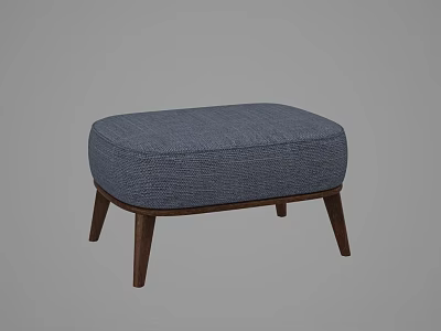 Stylish Modern Ottoman With Deep Blue Fabric Upholstery And Wooden Legs 3d model
