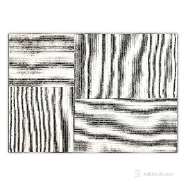 Modern Square Rug With Geometric Striped Patterns In Gray And White Tones 3d model