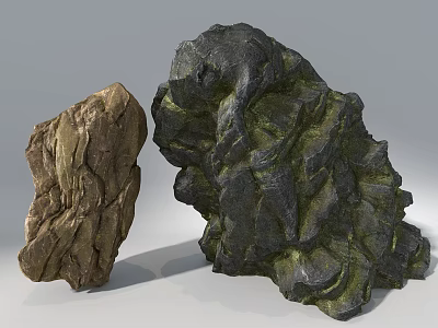 Rockery Stones With Natural Brown And Dark Green Textured Surfaces 3d model