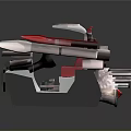 Futuristic Armored Mechanical Device With Red White Structure And Multiple Barrels