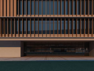 Modern Storefront Facade With Wooden Horizontal Slats And Large Glass Windows 3d model