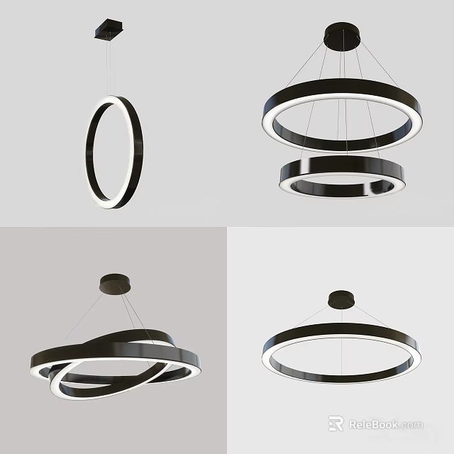 Modern Minimalist Circular Ring Chandelier With Multiple Black And White Layers Design 3d model 
