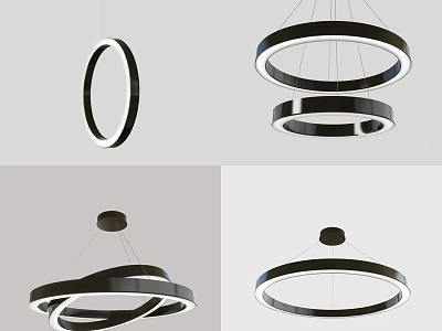 Modern Minimalist Circular Ring Chandelier With Multiple Black And White Layers Design 3d model