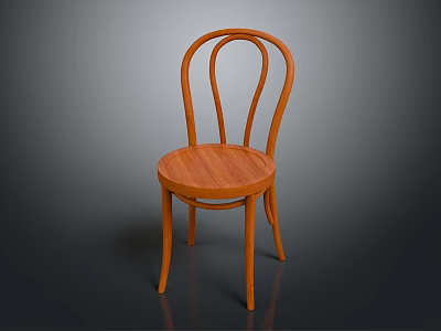 Natural Wood Leisure Chair with Curved Backrest Round Seat and Slender Legs Modern Design 3d model