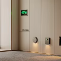 Modern Projection Wall Setup With Green Arrow Display Round And Square Devices Light Wood Interior
