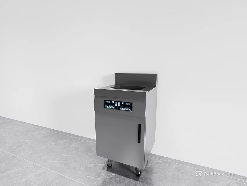 Stainless Steel Commercial Kitchen Appliance With Digital Display And Mobile Base 3d model 