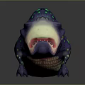 Fantasy Lizard Like Creature Purple Body Green Yellow Spots Sharp Teeth Open Mouth Green Eyes