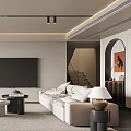 Modern Living Room Interior Design With Large TV Sofa Coffee Table And Decorative Lights