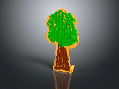 Commercial Wooden Tree Shaped Decorative Display Equipment With Brown Trunk Green Canopy And Base 3d model