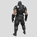 Game Movie Character In Black Combat Suit With Masked Face And Armored Gear