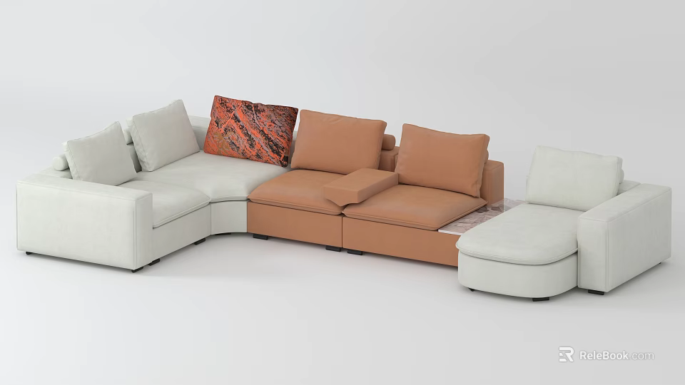 Modern Leisure Sofa Set With Light Gray And Brown Modular Sections 3d model