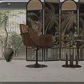 Rattan Leaf Shaped Chair And Round Table Set In Natural Interior With Decorative Screen