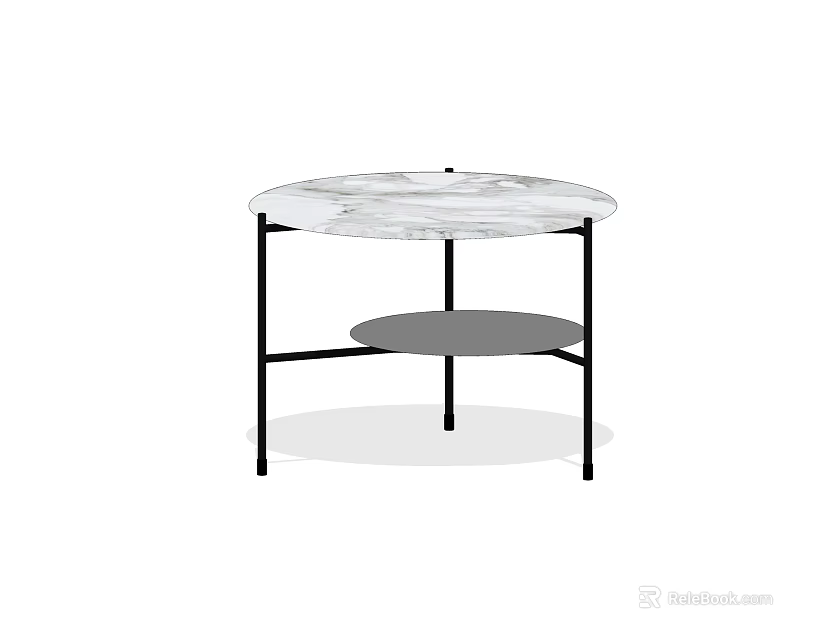 Round Coffee Table With Marble Top Black Metal Frame And Lower Shelf 3d model