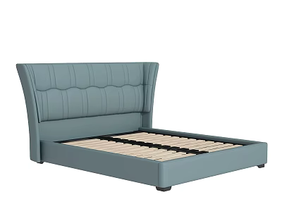 Modern Light Blue Upholstered Double Bed Frame With Padded Headboard And Wooden Slats 3d model