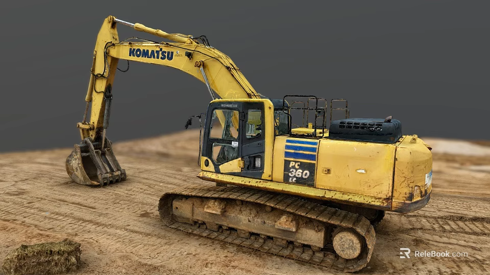 KOMATSU PC 360 Tracked Utility Excavator With Digging Arm And Muddy Construction Site 3d model 