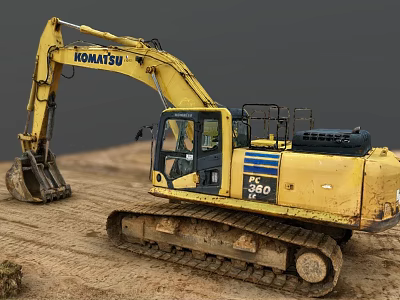 KOMATSU PC 360 Tracked Utility Excavator With Digging Arm And Muddy Construction Site 3d model