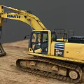 KOMATSU PC 360 Tracked Utility Excavator With Digging Arm And Muddy Construction Site