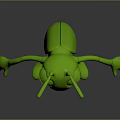 3D Green Insect Character With Big Blue Eyes And Slim Body Design Features