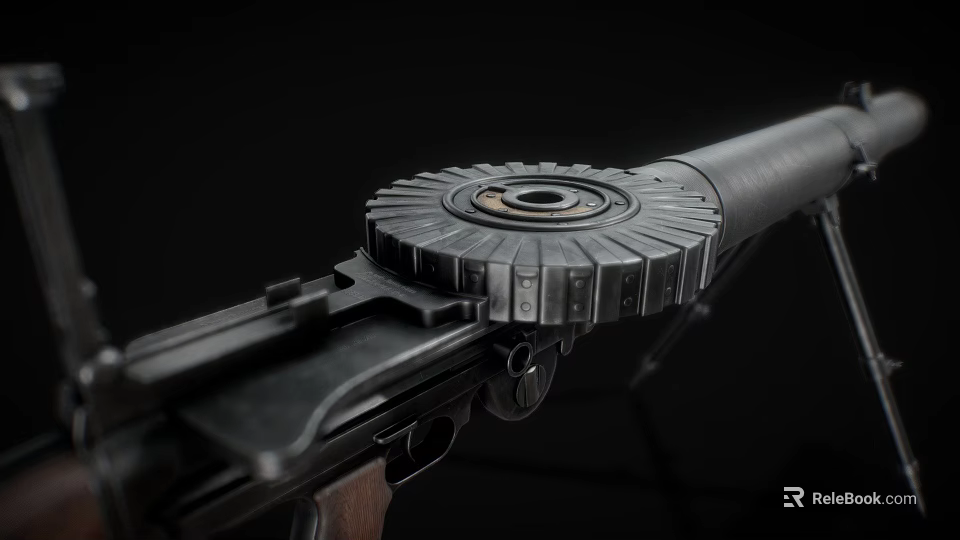 Rotary Magazine Rifle With Wooden Stock And Black Metal Tactical Design 3d model 
