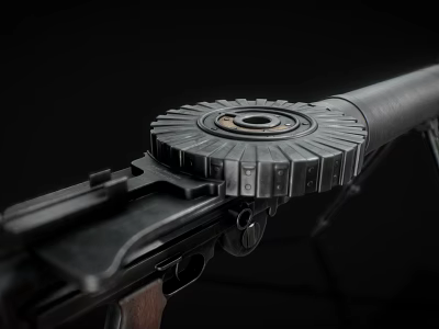 Rotary Magazine Rifle With Wooden Stock And Black Metal Tactical Design 3d model