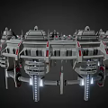 Cartoon Scene Of Futuristic Circular Structure With Multiple Towers Illuminated Lights And Mechanical Details