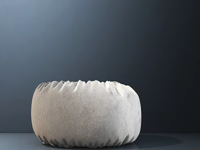 Light Gray Fabric Round Pouf With Textured Pleated Edges For Modern Living Space 3d model