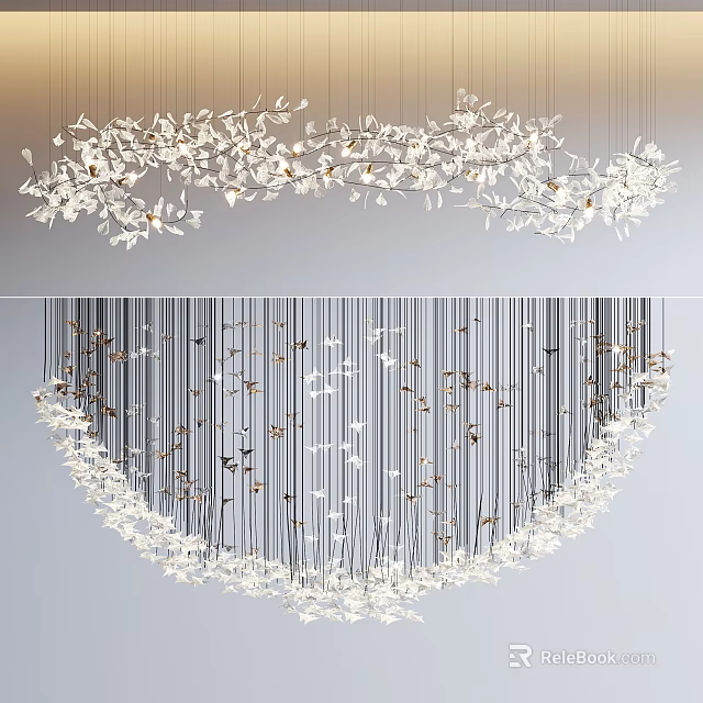 Elegant Modern Chandelier Featuring Delicate Hanging Crystal Petals And Metallic Frames 3d model 